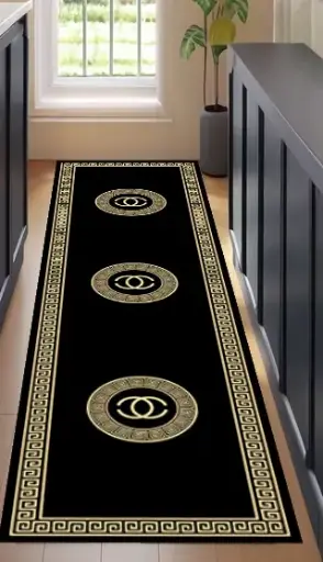 Luxury Design Black and Gold Hallway Rug  Runner Carpet Sw