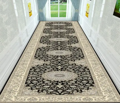 Classic Black-Cream Runner Carpet Floral Medallion Persian Style Hallway Rug Sw