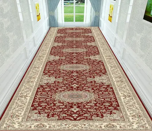 Floral Crimson Hallway Rug Red-Cream Runner Carpet Sw