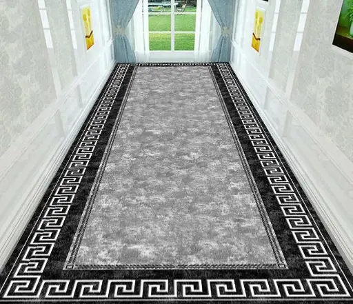 Modern Hellenic Runner Silver Athens Corridor Rug Black-Gray Hallway Carpet Sw