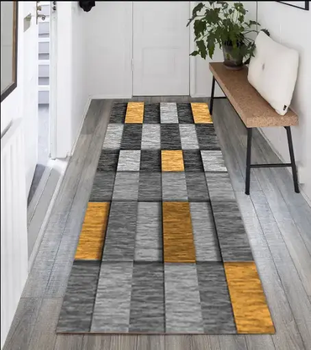 Modern Gold and Gray Hallway Elegance Runner Yellow-Orange Carpet Sw