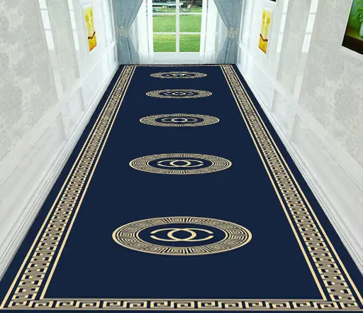 Luxury Style Navy Blue-Gold Hallway Rug Golden Navy Pathway Runner Carpet Sw
