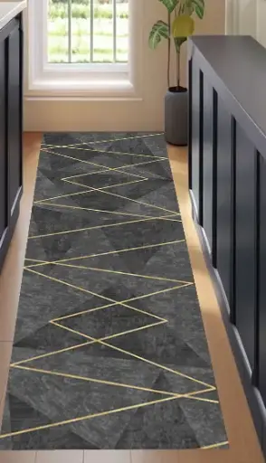 Golden Wave Gray-Gold Line Hallway Rug Dark Grey Zigzag Runner Carpet Sw