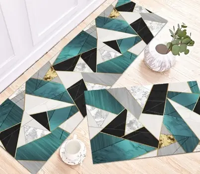 [SK03muazK] Emerald Teal Green Blue Geometry Kitchen Mat Set 50*80+50*160cm Mf