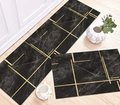 [SK04muazK] Black Gold Elegance Kitchen Mat Set 50*80+50*160cm Mf
