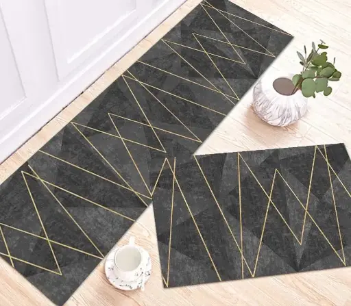 [SK05muazK] Golden Zigzag Kitchen Mat Set 50*80+50*160cm Mf