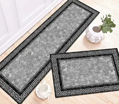 [SK06muazK] Black and Grey Kitchen Mat Set 50*80+50*160cm Mf