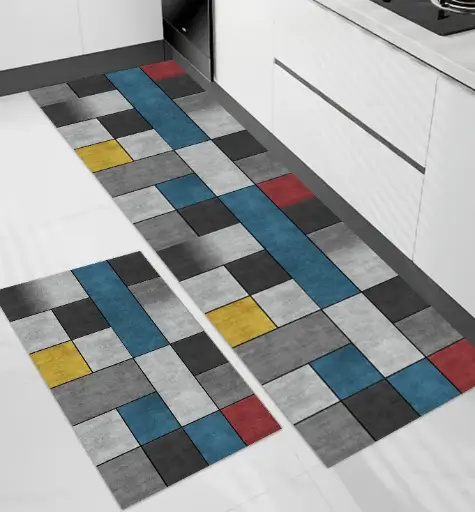 [SK11muazK] Multicolor Squares Kitchen Mat Set 50*80+50*160cm