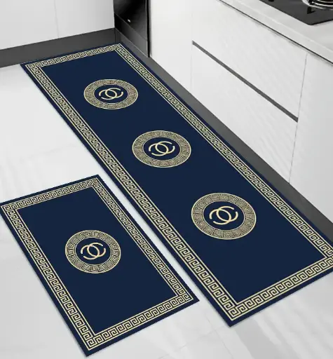 [SK12muazK] Navy Blue-Gold Kitchen Mat Set 50*80+50*160cm Mf
