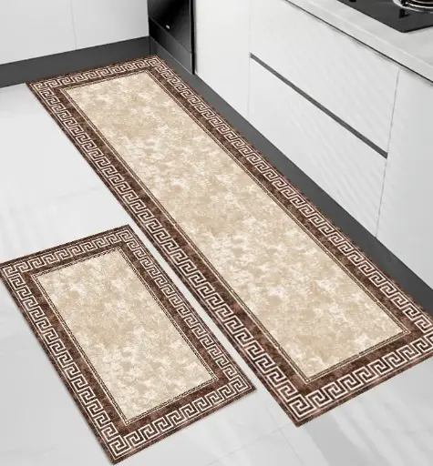 [SK13muazK] Elegant Beige-Brown Kitchen Mat Set 50*80+50*160cm Mf