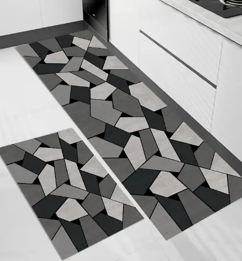 [SK14muazK] Geometric Black-Gray Kitchen Mat Set 50*80+50*160cm Mf