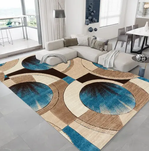 [S60muaz200x300] Modern Circle Pattern Rug – Beige, Brown and Blue Colors Carpet Sw