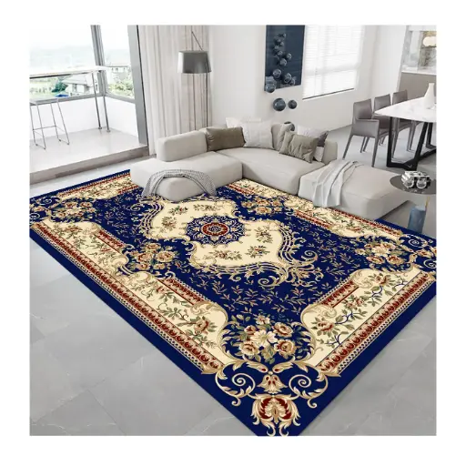 [S69muaz200x300] Classic European Style Carpet Navy Blue and Cream Floral Pattern Rug Sw