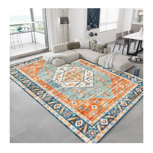 Kazakh Style Orange-Blue Rug Central Asian Pattern Modern Carpet Sw