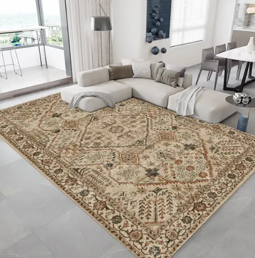 Red & Beige Vintage Rug – Traditional Patterned Carpet Sw