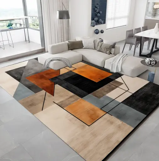 Minimalist Design Rug Red, Black & Beige Tones Carpet Sw