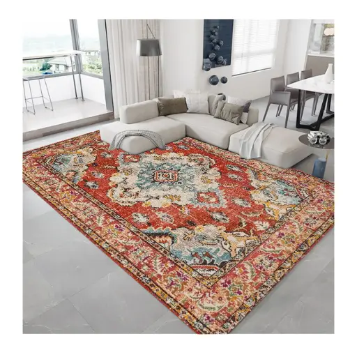Vintage Red Colorful & Rich Pattern Antique Rug – Cashmere Feel Carpet